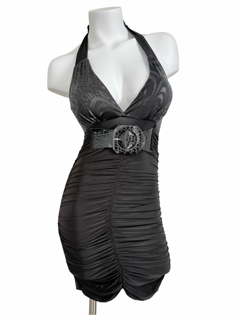 joyce leslie halter bodycon mini dress xxsmall deep-V y2k goth cyber 90s Vintage